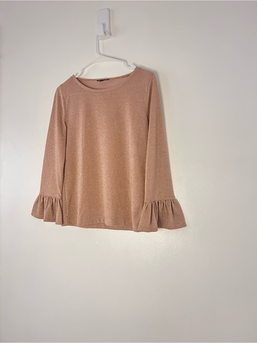 J. Crew Taupe Ruffle-Sleeve Knit Top